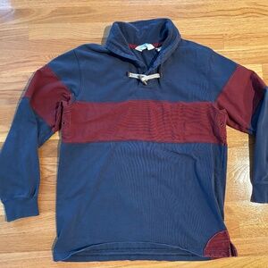 Orvis Men’s Duffle Shawl Collar Heavy Rugby Sweatshirt Medium Navy Blue Maroon